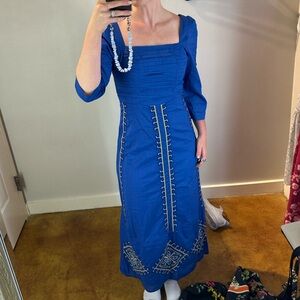 Anna Cate Blue Long Sleeve Dress with Embroidery